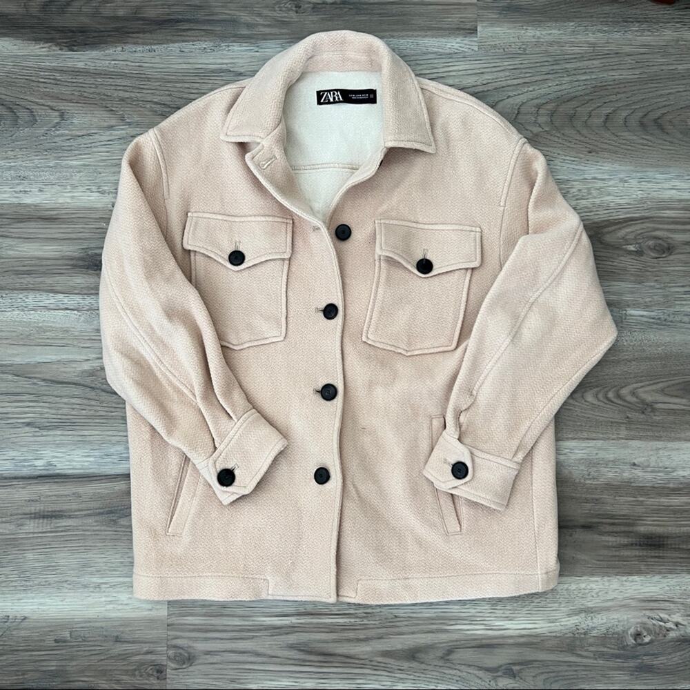 ZARA Overshirt Jacket Shackle with Pockets Beige Tan sz M medium
